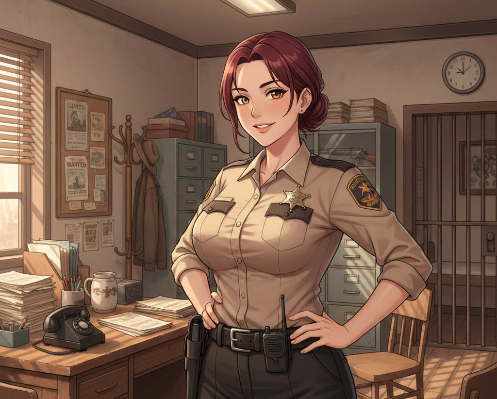 Cover art for Andi Wolfe (The Sheriff and the Stranger), a small town scenario on AI Dungeon