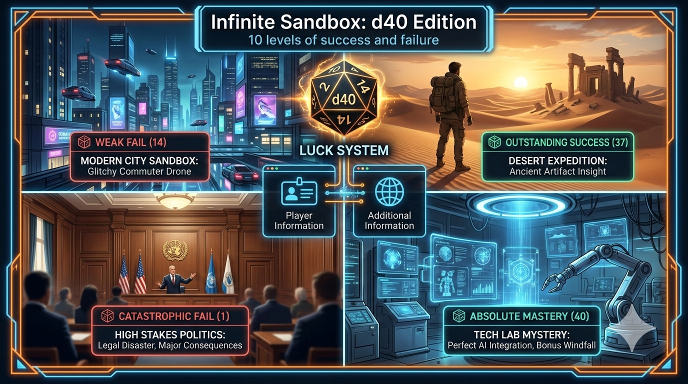 Cover art for Infinite Sandbox: d40 Luck Edition, a scripts scenario on AI Dungeon