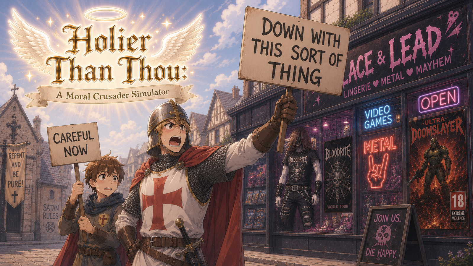 Cover art for Holier Than Thou: A Moral Crusader Simulator, a comedy scenario on AI Dungeon